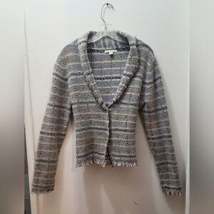 Banana Republic shawl collar fringe angora cardigan unconstructed soft jacket M